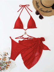 Halter Lace Up Gauze Bikinis