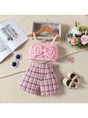 Bow Smocking Plaid Girl Clothing Sets