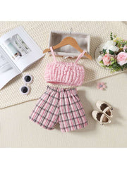 Bow Smocking Plaid Girl Clothing Sets