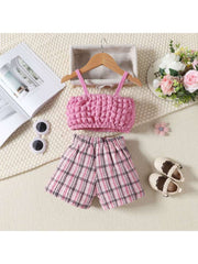 Bow Smocking Plaid Girl Clothing Sets