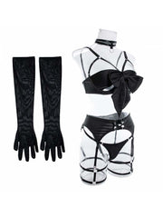 Hollow-out Spaghetti Straps Satin Sexual Sets