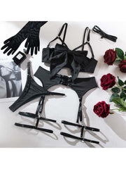 Hollow-out Spaghetti Straps Satin Sexual Sets