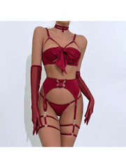 Hollow-out Spaghetti Straps Satin Sexual Sets