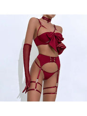 Hollow-out Spaghetti Straps Satin Sexual Sets