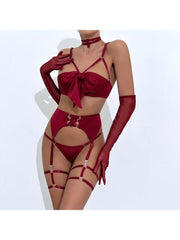 Hollow-out Spaghetti Straps Satin Sexual Sets