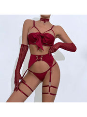 Hollow-out Spaghetti Straps Satin Sexual Sets