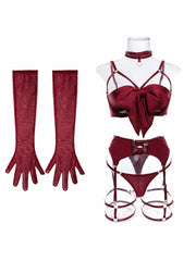 Hollow-out Spaghetti Straps Satin Sexual Sets