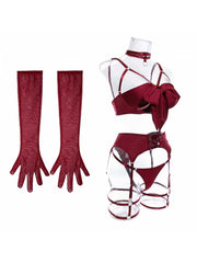 Hollow-out Spaghetti Straps Satin Sexual Sets