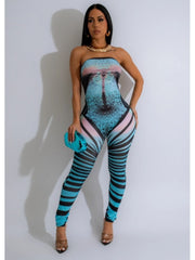 Print Bodycon Strapless Jumpsuits