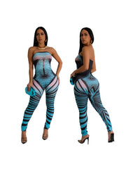 Print Bodycon Strapless Jumpsuits