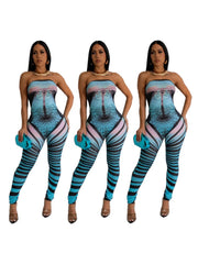 Print Bodycon Strapless Jumpsuits