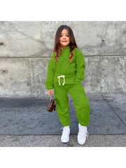 Solid Color Pullover Hooded Girl Clothing Sets