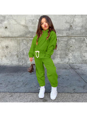 Solid Color Pullover Hooded Girl Clothing Sets