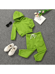 Solid Color Pullover Hooded Girl Clothing Sets