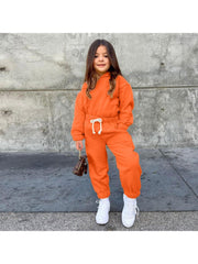 Solid Color Pullover Hooded Girl Clothing Sets