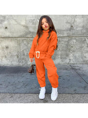 Solid Color Pullover Hooded Girl Clothing Sets