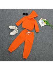 Solid Color Pullover Hooded Girl Clothing Sets