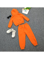 Solid Color Pullover Hooded Girl Clothing Sets