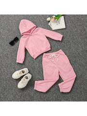 Solid Color Pullover Hooded Girl Clothing Sets