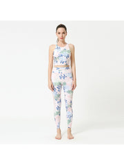 Flower Print High Rise Sleeveless Slim Yoga Sets