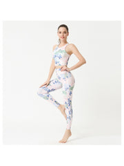 Flower Print High Rise Sleeveless Slim Yoga Sets