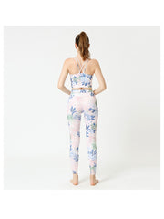 Flower Print High Rise Sleeveless Slim Yoga Sets