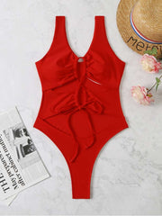 Solid Color Square Neck Fitted One-Pieces