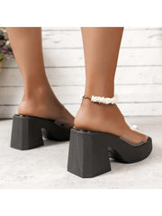 Square Toe Chunky Heels Slippers