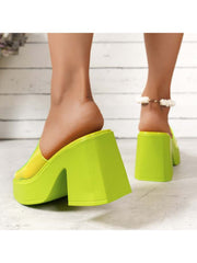 Square Toe Chunky Heels Slippers