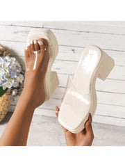 Square Toe Chunky Heels Slippers