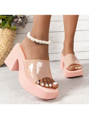 Square Toe Chunky Heels Slippers