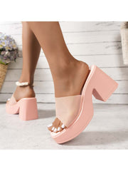 Square Toe Chunky Heels Slippers