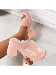 Square Toe Chunky Heels Slippers