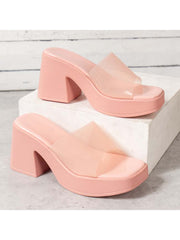 Square Toe Chunky Heels Slippers