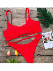 Solid Color Low Rise Fitted Bikinis