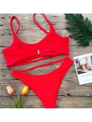 Solid Color Low Rise Fitted Bikinis