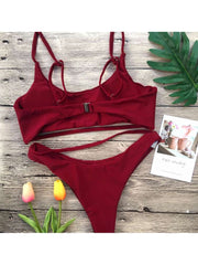 Solid Color Low Rise Fitted Bikinis