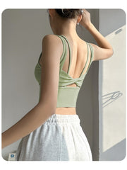 Solid Color U Neck Backless Tank &amp; Top