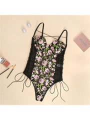 Embroidery High Rise Backless Sexual Bodysuit