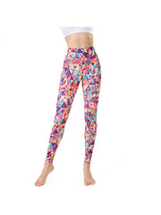 Multicolored Geometric Pattern High Rise Slim Leggings