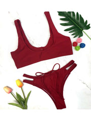 Solid Color Low Rise Fitted Bikinis