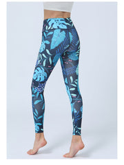 Abstract Leaf Printing High Rise Slim Leggings