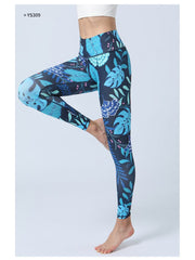 Abstract Leaf Printing High Rise Slim Leggings