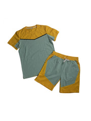 Mens Colorblock Summer Cotton Sports Short Sets