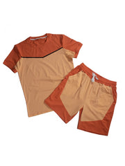 Mens Colorblock Summer Cotton Sports Short Sets