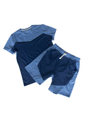 Mens Colorblock Summer Cotton Sports Short Sets