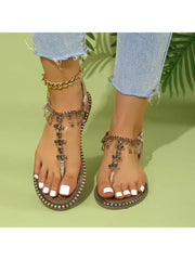 Leopard Fringe Flat Heel Sandals