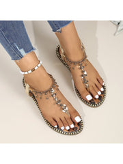 Leopard Fringe Flat Heel Sandals