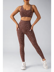 Leopard Asymmetrical One-shoulder Yoga Sets