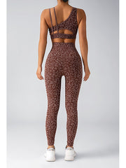 Leopard Asymmetrical One-shoulder Yoga Sets